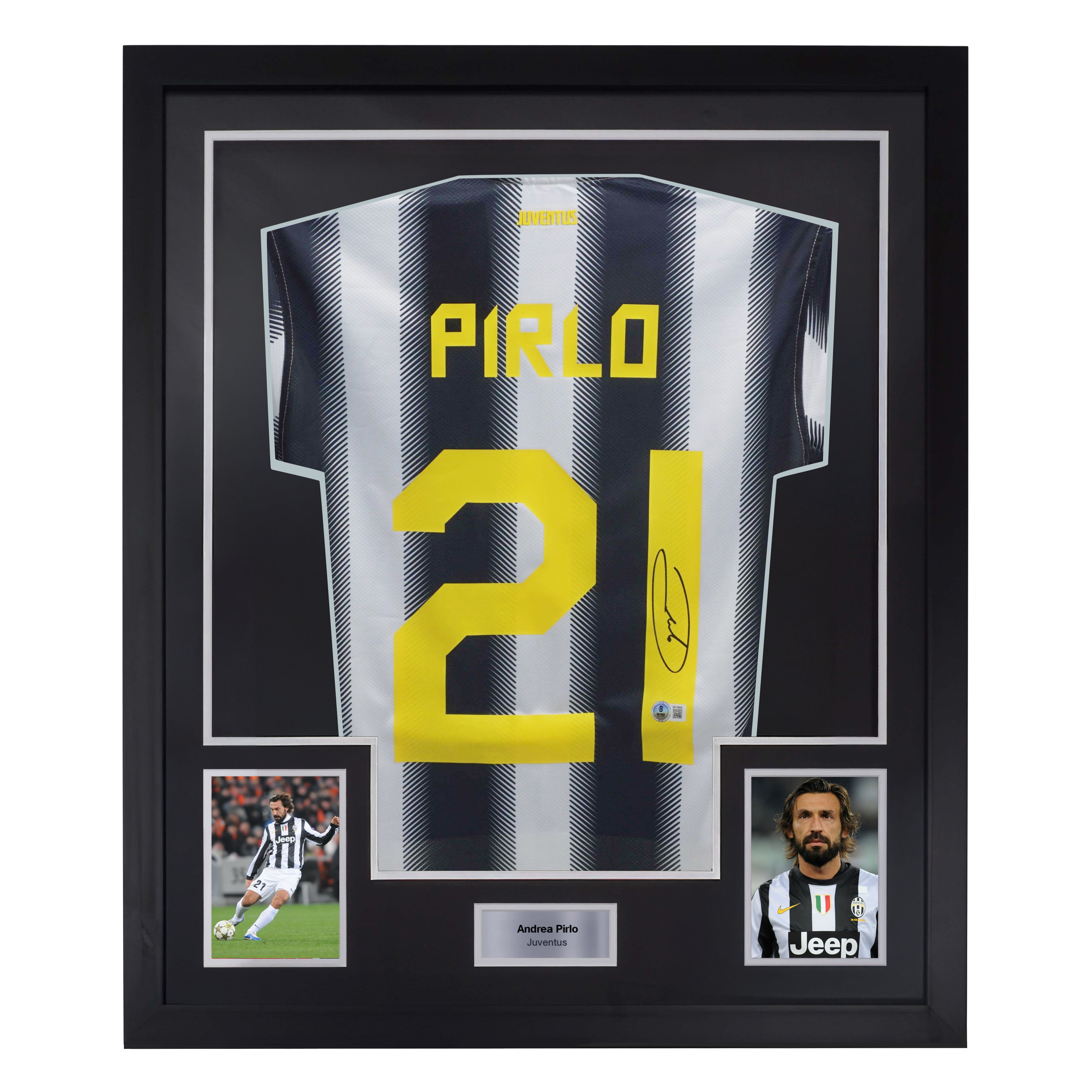 Framed Andrea Pirlo Signed Juventus Home Soccer Jersey #21 with Beckett Witness